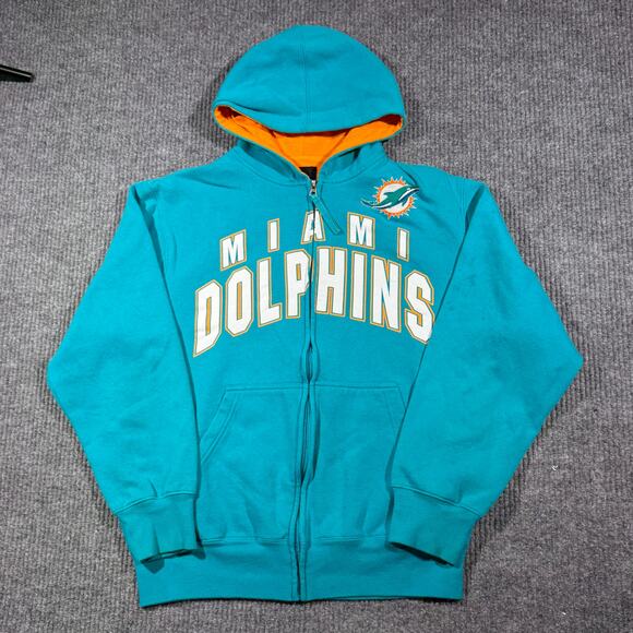 Miami Dolphins Full Zip Hoodie Mens L Aqua Blue NFL Fanwear Team Apparel 24x26 - Picture 1 of 7